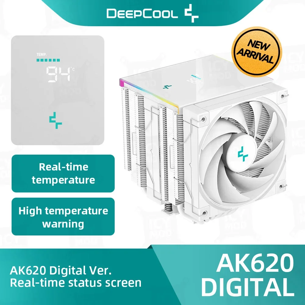 

Кулер для процессора DeepCool AK620 Digital для AM5 1850 об/мин, ШИМ дисплей в режиме реального времени, воздушный кулер для процессора с 6 тепловыми трубками, охлаждение чипа