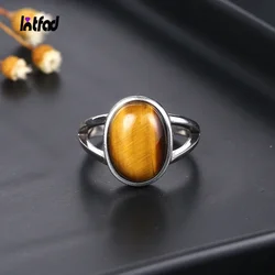 Simple Natural 10*14mm Tiger Eye Ring 925 Sterling Silver Jewelry Rings for Women Men Large Stone Vintage Jewelry Gift