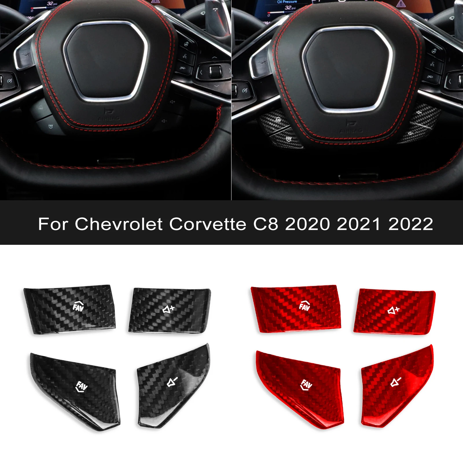 

Настоящее твердое углеродное волокно для Chevrolet Corvette C8 2020 2021 2022 2023 Автомобильная наклейка на панель рулевого колеса интерьерная отделка Аксессуары