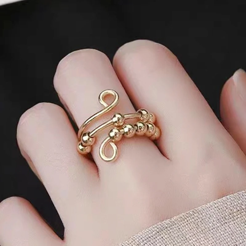 Rotating Ball Rings Temperament Transfer Bead Rings Irregular Metal Wholesale Of Beautiful Gifts For Women's Jewelry