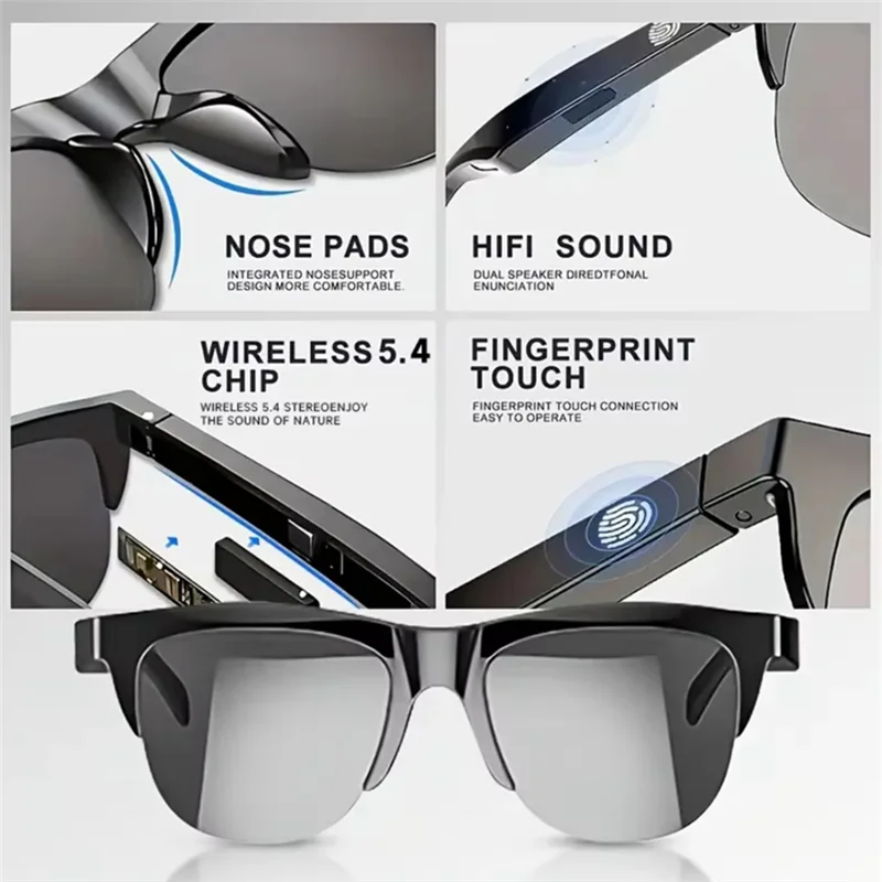 

-ABAB AI Translation Smart Glasses IP4 Bluetooth Call Headphones UV Protective Lenses Outdoor Sports Sunglasses