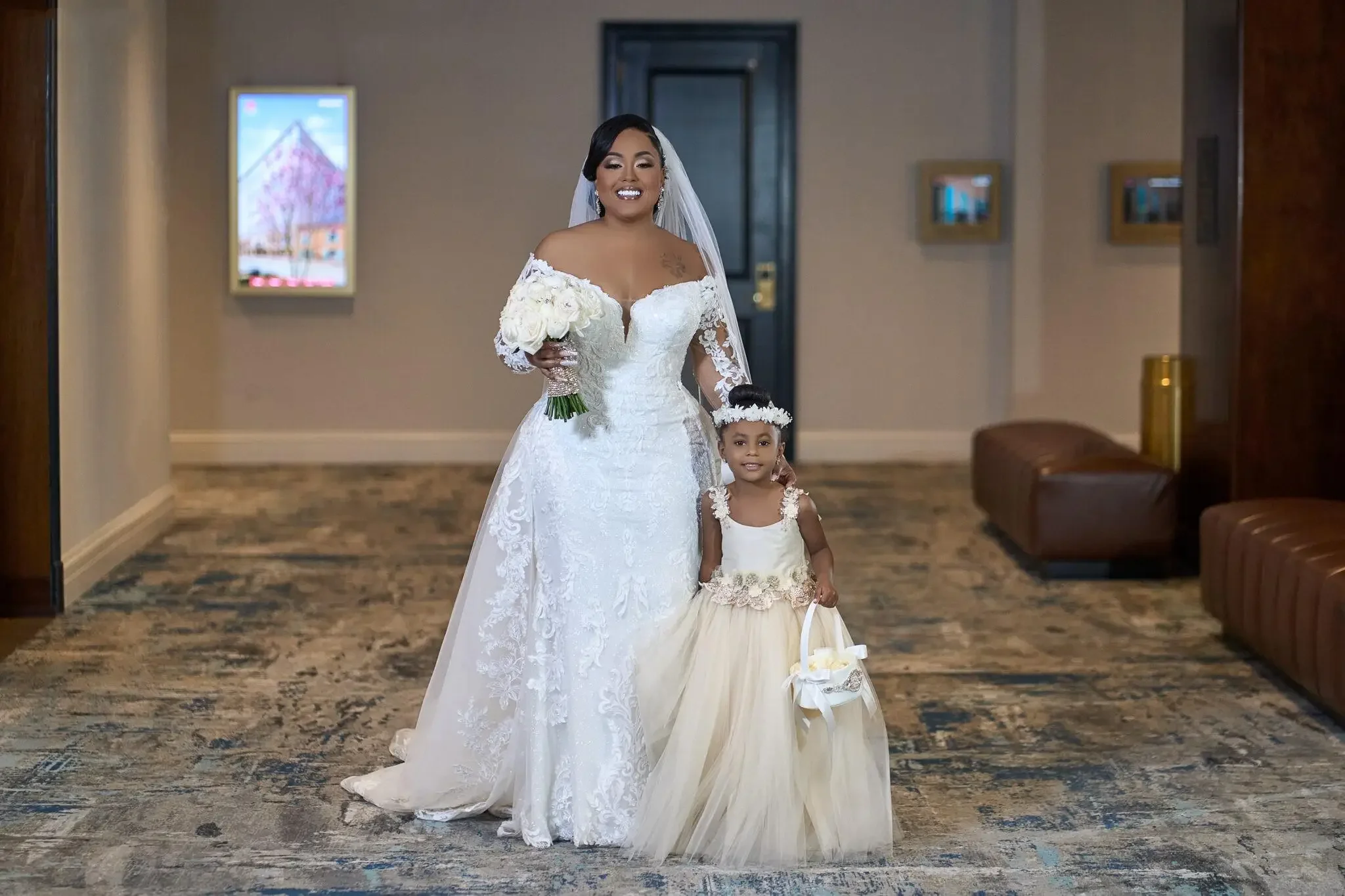 Abito da sposa a sirena in pizzo africano con scollo rotondo affascinante personalizzato con gonna oversize a maniche lunghe Abiti da sposa Robe De Mariée