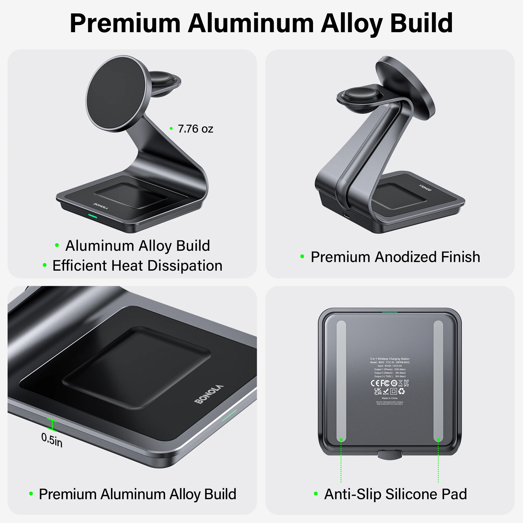 Bonola 3-in-1 Magnetische Kabellose Ladestation für iPhone 17/17 Pro Max/16/15 15W Kabelloses Laden für Apple Watch AirPods Pro – Detail 10