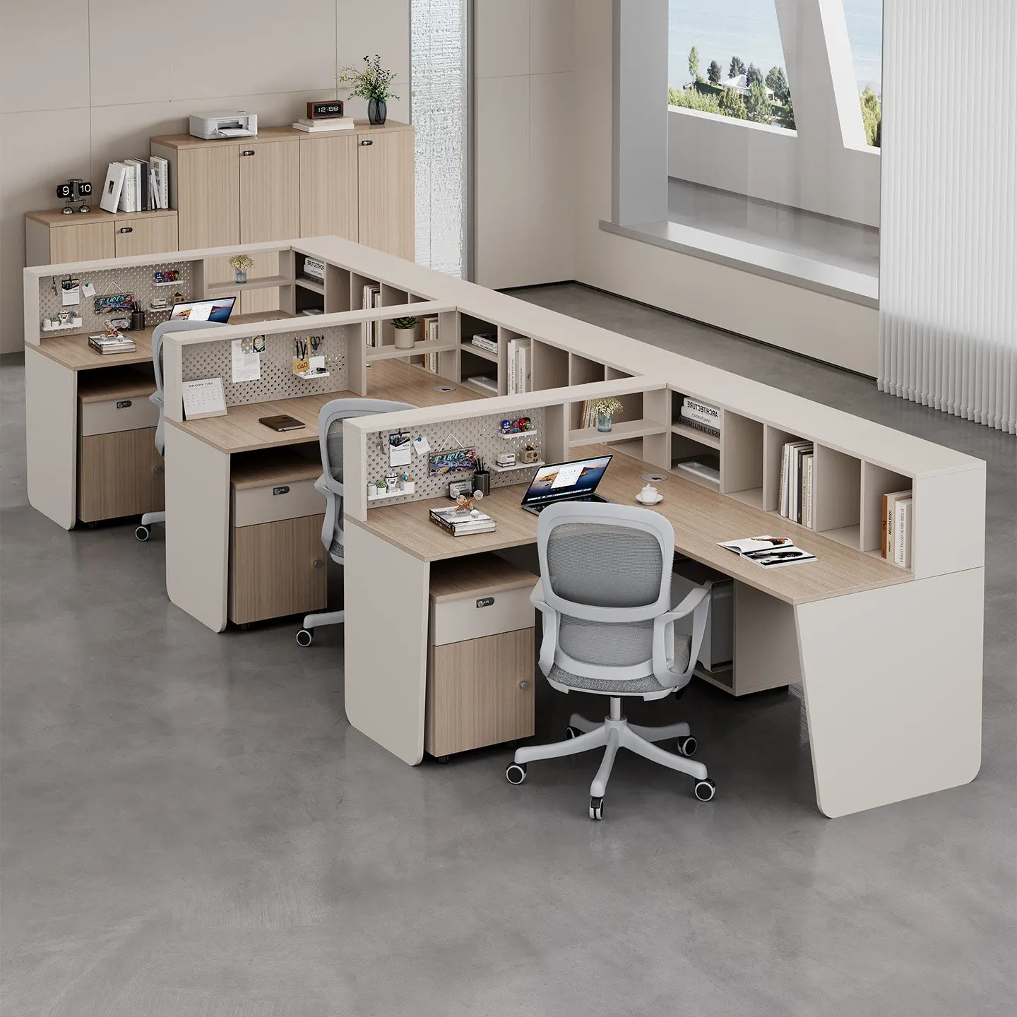 Staff Desk Simple 2 4 6 Seat L-shaped Screen Table and Chair Combination for Office Finance