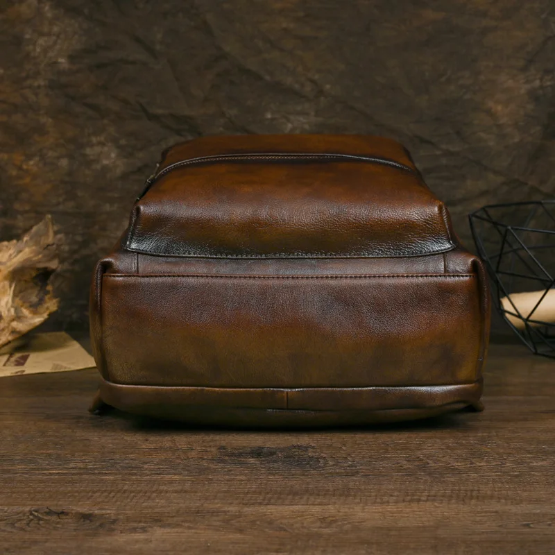 Mochila de cuero vintage para hombre de gran capacidad