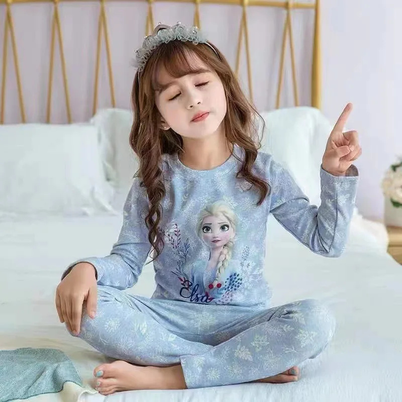 Disney Cartoon Frozen Children's Sleepwear Set Girls Boys Long Sleeve Pajamas Elsa Spider-Man Autumn Sleepwear Set