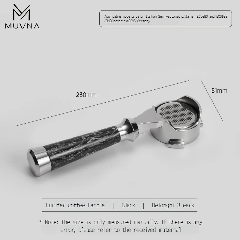 MUVNA Espresso bodemloze portafilter Lucifer-serie, naakte portafilter met mand, geschikt voor E61/Nuova/Delonghi/Breville-machines - afbeelding 1