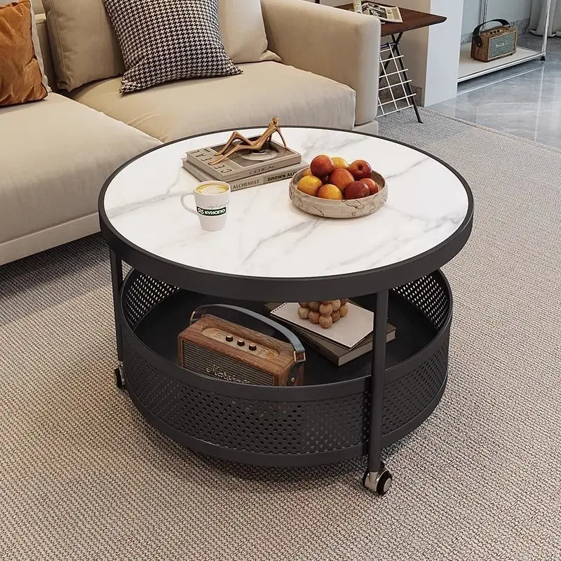 Simple style light luxury rock slab living room coffee table small apartment household round net red