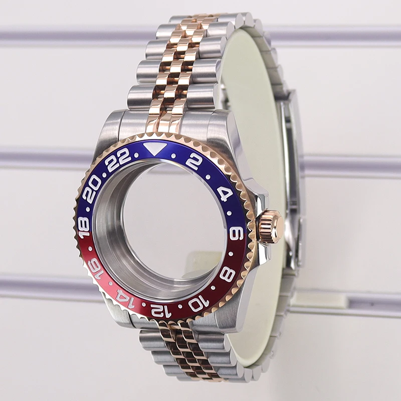 Fenya Rose Gold 40 มม.นาฬิกา 5-Link สร้อยข้อมือ Sapphire 2 สี BEZEL สําหรับ GMT Seiko Nh35 Nh36 Nh34 Eta2824 Miyota 8215 28.5 มม.