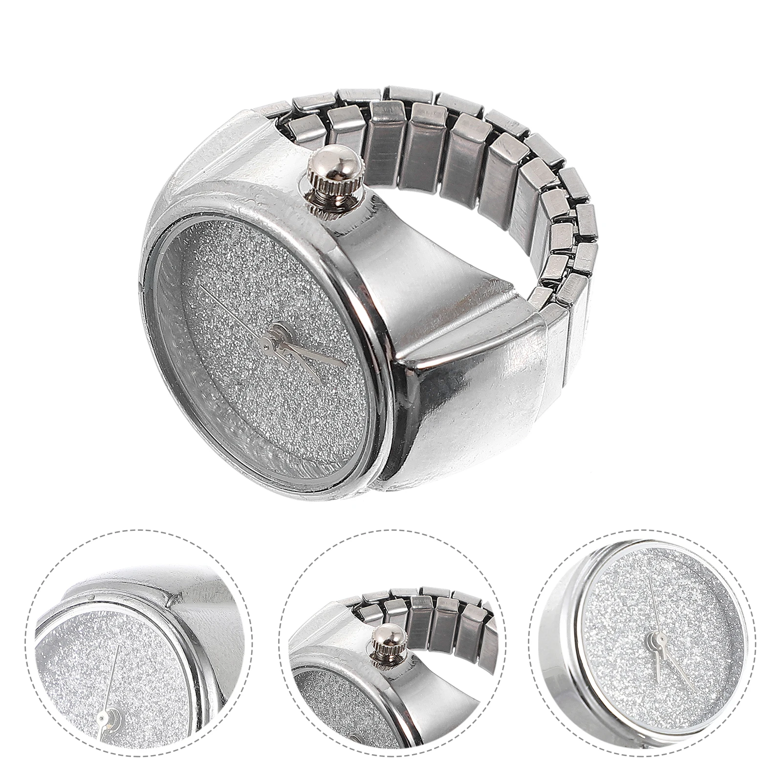 

Watch Glitter Ring Clock Finger Rings Couple Gift Ladies Gifts Slim Silver Unisex for Man
