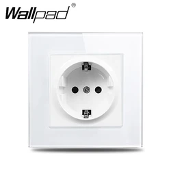 Wallpad 16A EU Standard Electrical Outlet 86 White Crystal Glass Panel Wall Power Sockets