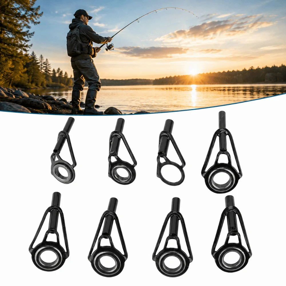 80PCS Stainless Steel Fishing Rod Tip Repair Kit Ceramic Guide Rings 8 Sizes Fishing Rod Guides Set Fishing Rod Tips Kit
