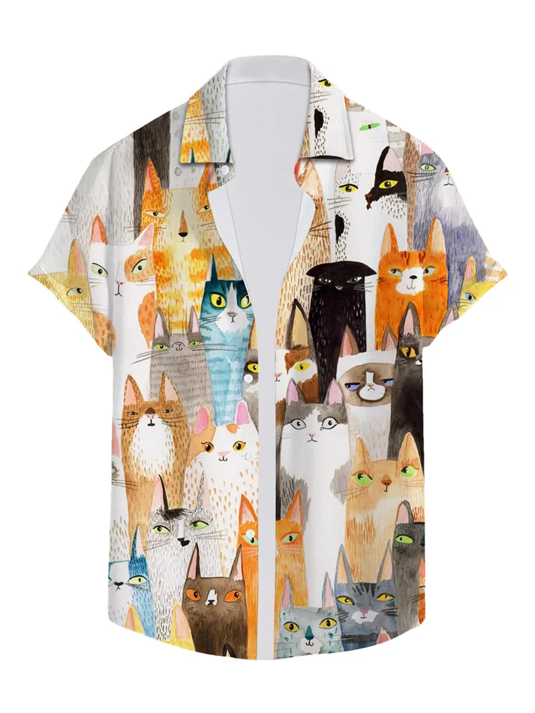 เสื้อเชิ้ตผู้ชายลายดอกไม้ 3 มิติ สำหรับฤดูร้อน พิมพ์ลายสามมิติ ระบายอากาศได้ดี สไตล์ลำลองและวันหยุด แขนสั้น