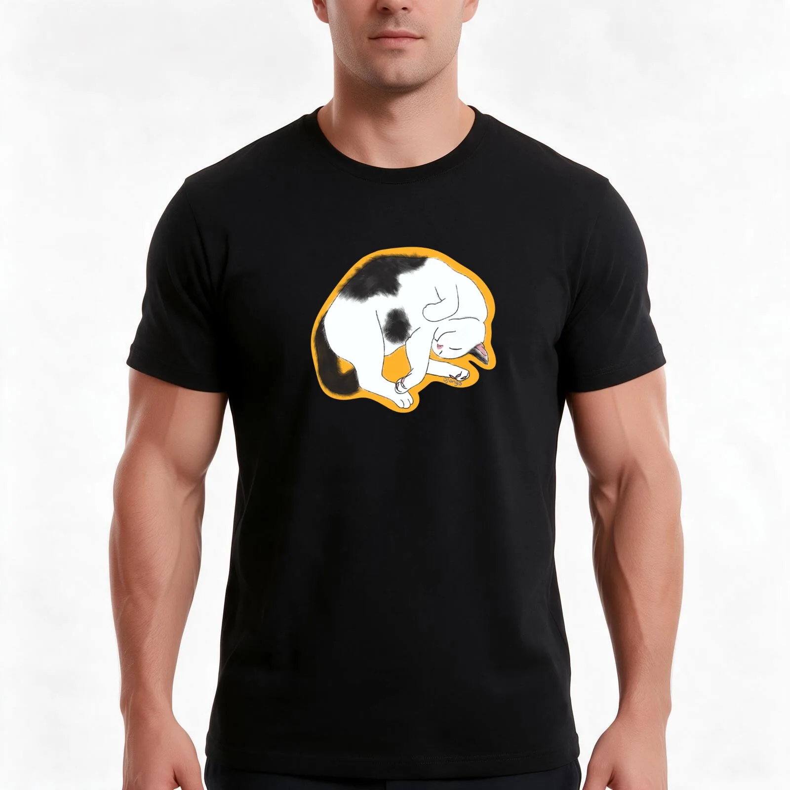 Django the Black and White Cat T-Shirt Summer Casual Cotton Tee Oversized Streetwear Tops Vintage Graphic Print 100% Cotton