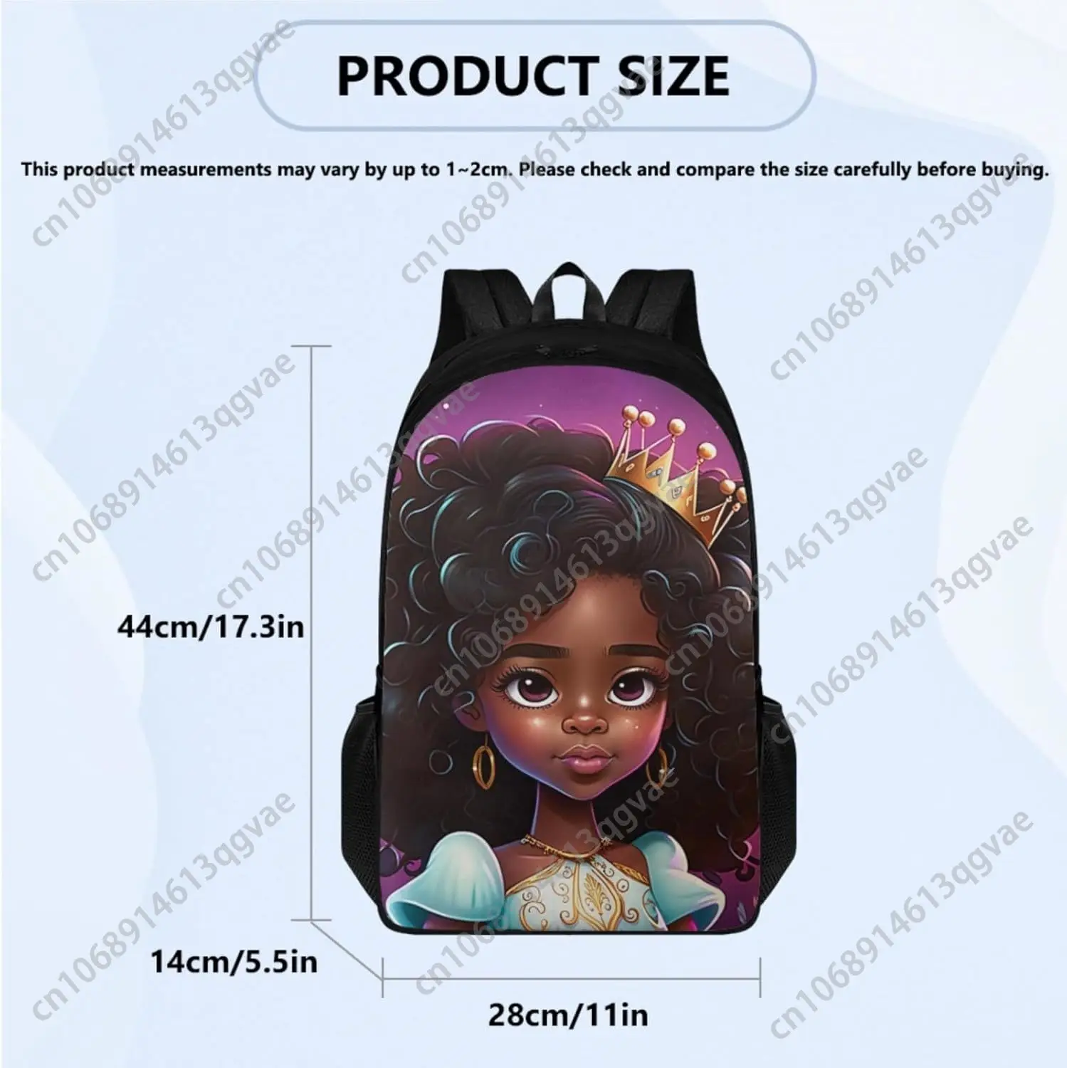 Princess African Girl Backpack with Lunch Bag Set for Preschool Kids School Bag for Boys Girls Casual Book Bag with Lunch Box an