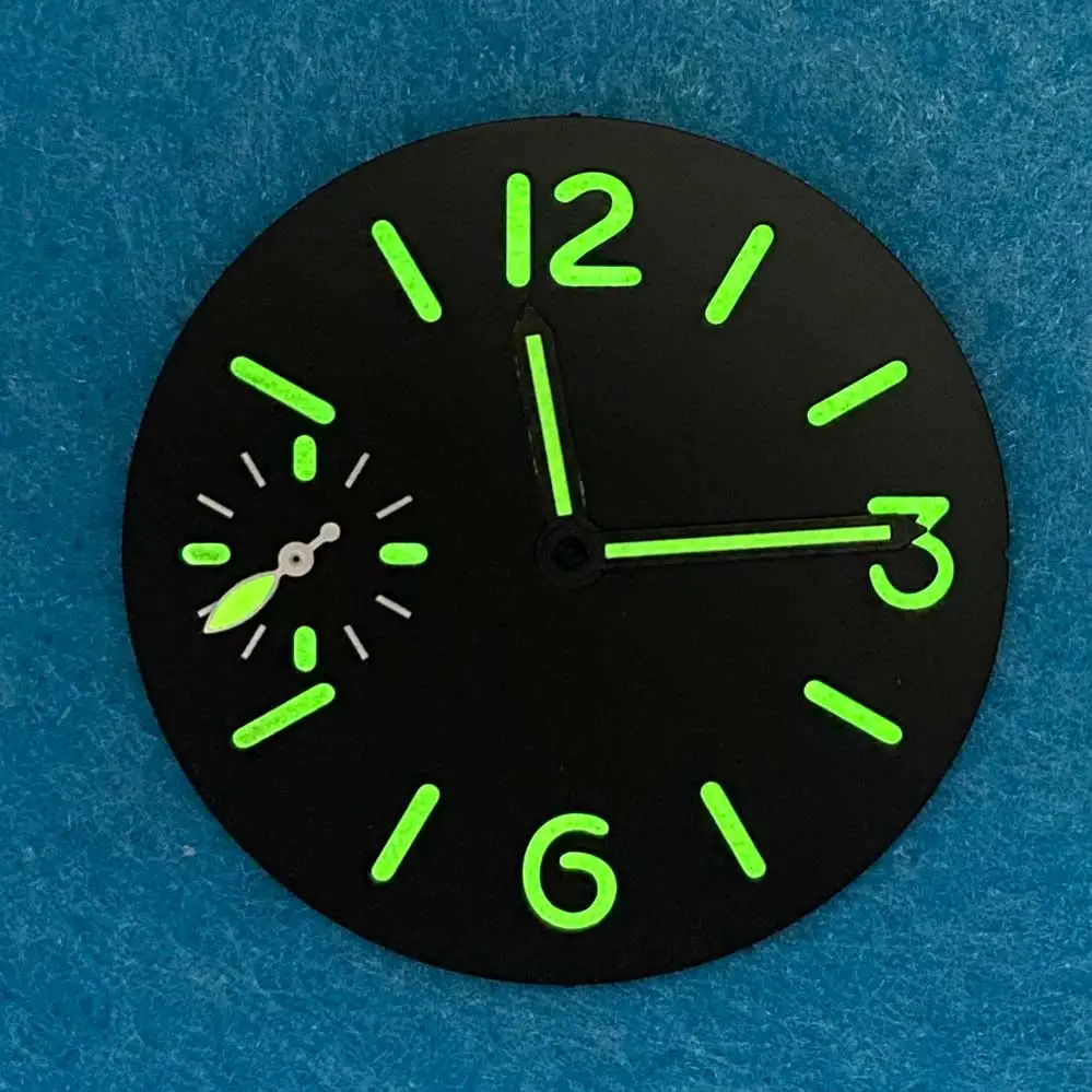 34.5mm Watch Dial Face Insert Parts with Watch Hands for ETA6497/ ST3600 Movement Watch Green Luminous Accessories Modify