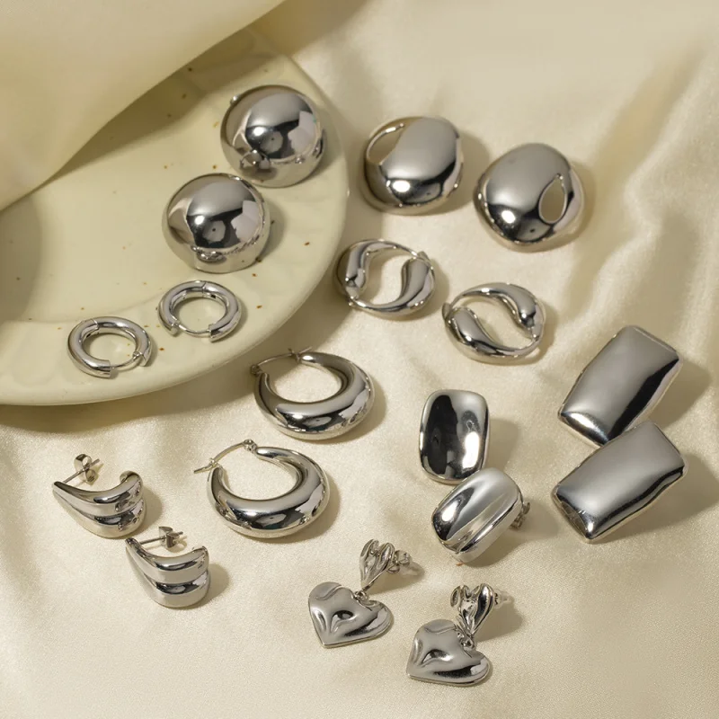 أقراط مجوفة لامعة فرنسية من الفولاذ المقاوم للصدأ بلون فولاذي على شكل نجمة الإنترنت مدون نفس المظهر، طوق أنيق مناسب تمامًا للنساء #3