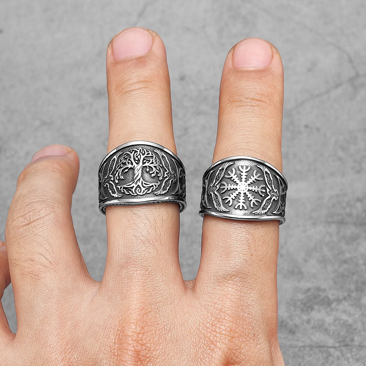 Viking Tree of Life Ring Stainless Steel Vegvisir Compass Men Rings Rock Retro for Male Rider Jewelry Creativity Gift Wholesale