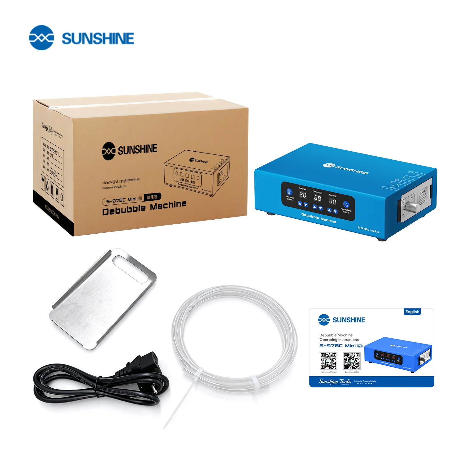 SUNSHINE S-978C Mini V2.0 Entschäumungsmaschine, 7 Zoll Digitaler Druckregler-Entblasenentferner für Flache und Gebogene Handybildschirm-Reparaturwerkzeuge – Detail 9