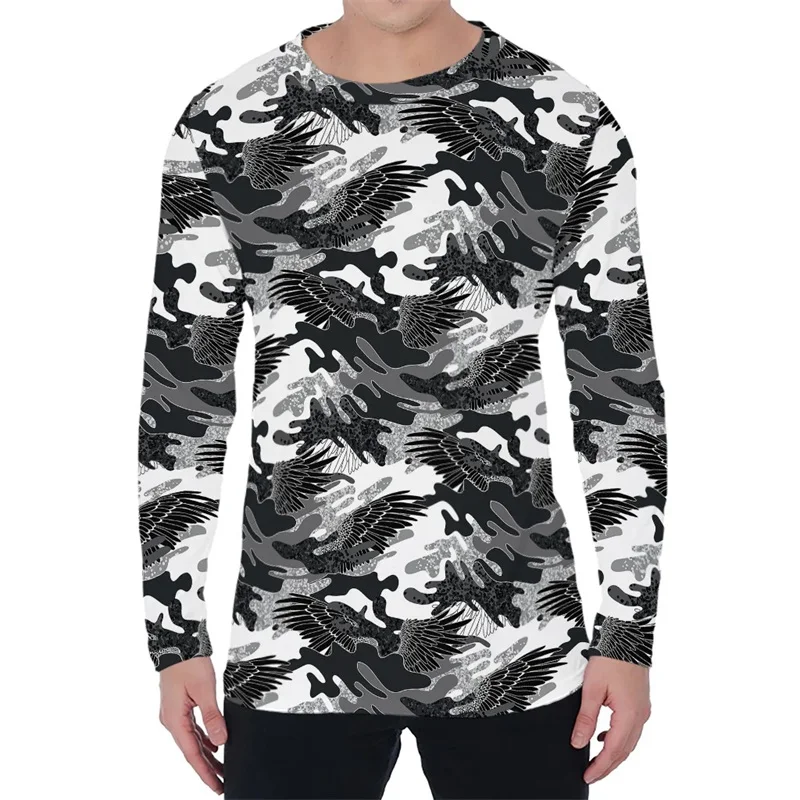 Camouflage Hunting T-Shirts American Flag Camo 3D Print Men Outdoors Long Sleeve T Shirt Harajuku Pullover Tees Man Top Clothing