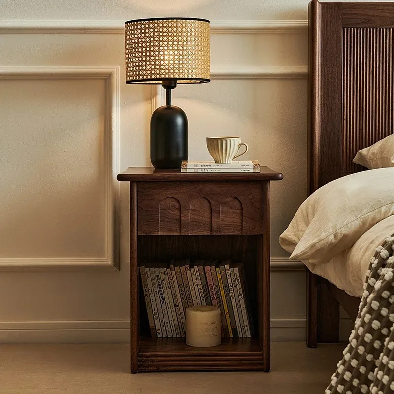 

North American black walnut antique bedside table household bedroom small locker 2024 new small cabinet