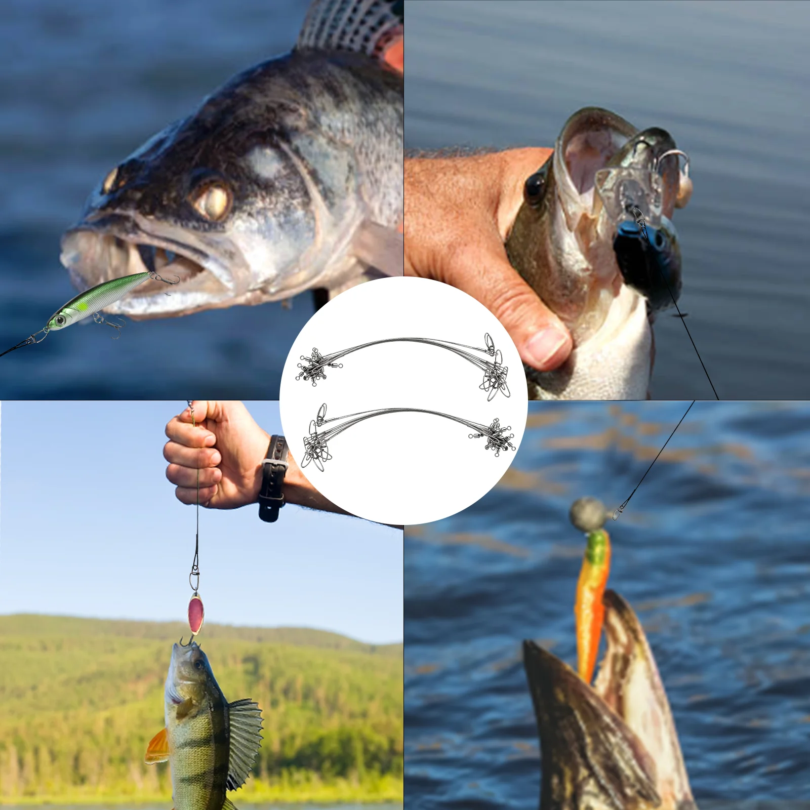 FishTrip 10 Stück 30-80lb Köder-Vorfachschnur mit Drehwirbel-Verbinder, Drei-Wege-Wirbel, Edelstahl-Kreuzdraht-Angelzubehör – Detail 6