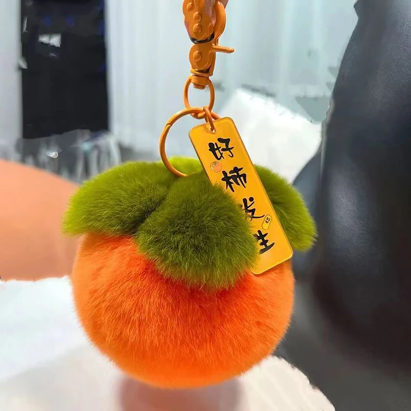 Mini llaveros de pelo de conejo Real para mujer, llaveros de Persimmon de la suerte, llavero de piel de conejo Rex de felpa para coche, decoración colgante para bolso, regalo, nuevo