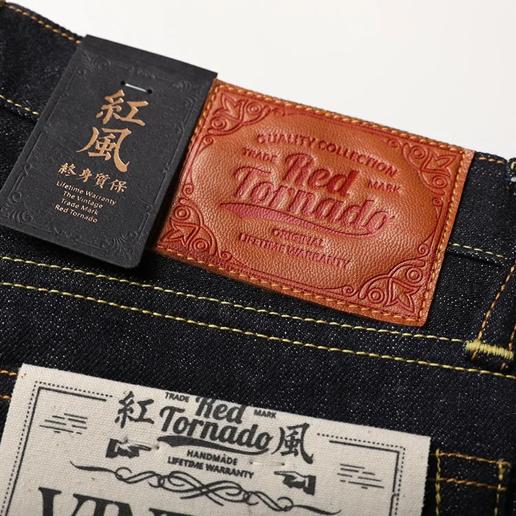 Rode Tornado SD-107 slanke rechte jeans ongewassen stijve textuur zelfkant denim broek 100% katoen ruwe denim