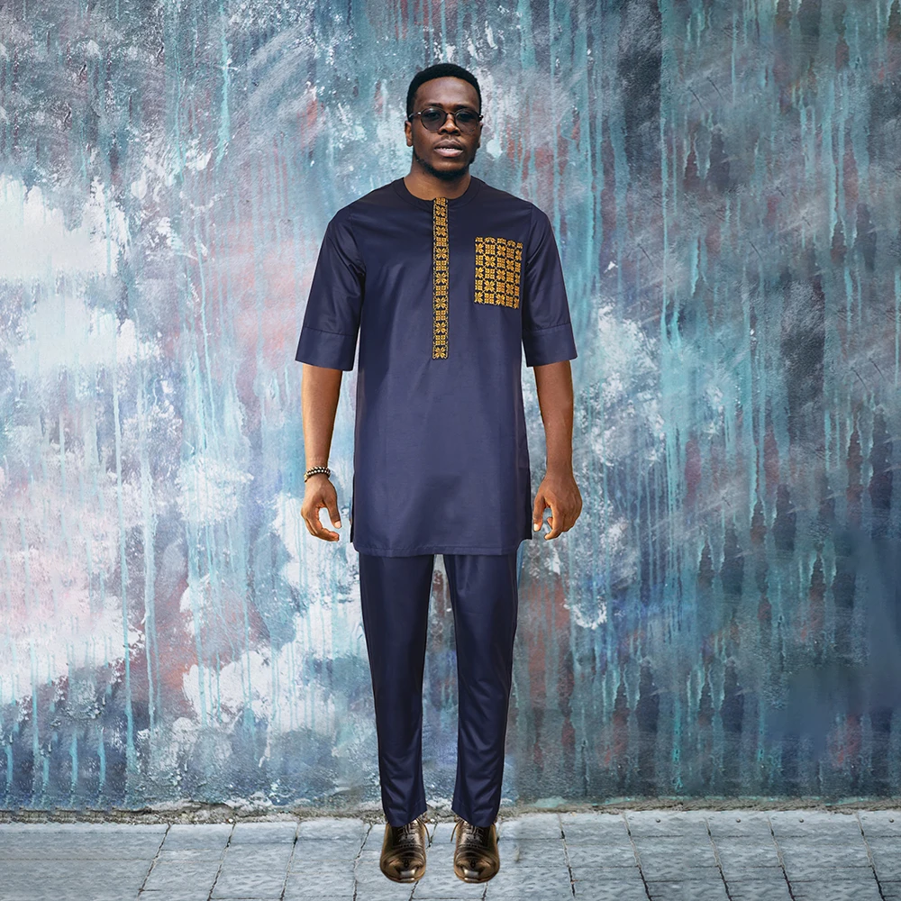 

H&D African Clothes For Men Dashiki Shirt Pants 2 pieces Suit Traditional Embroidery Clothes men Wedding Party Agbada 2024