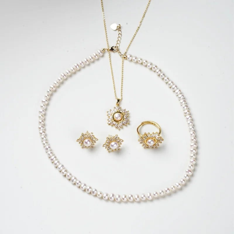

NYMPH real nature freshwater pearl necklace pendant ring earring set gifts for women mother