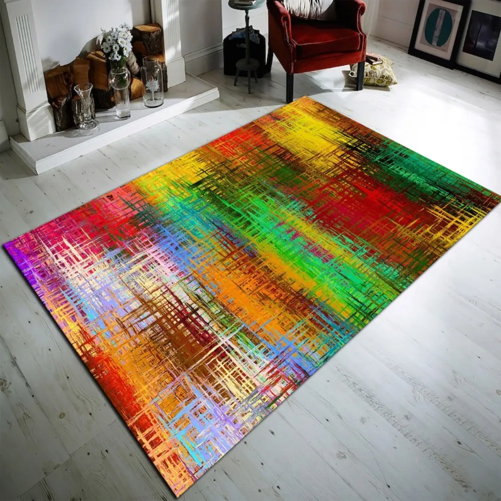 Vibrant Abstract Fluid Art Area Rug Modern Oil Painting Swirl Print Carpet Non-Slip Washable Floor Mat for Living Room Bedroom