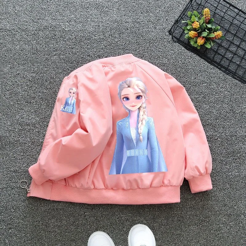 2 Colors Spring Girls Jackets Cartoon Anna Elsa Cardigan Zipper Windbreaker For Kids Clothes Children Outerwear Coats 2-8 Years