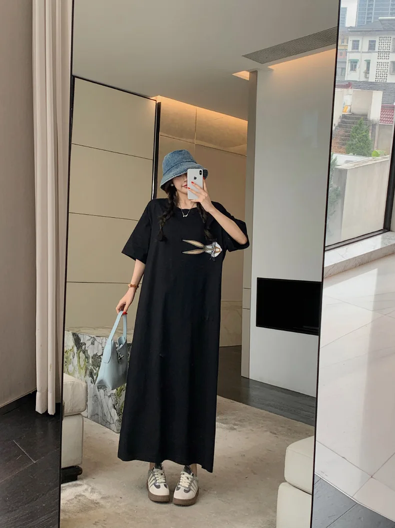 T-shirt ample ort Sve Dr coréen Sle Hong Kong Sle Design ouvert fendu vêtements d'extérieur approprié mi-long h-ape Dr