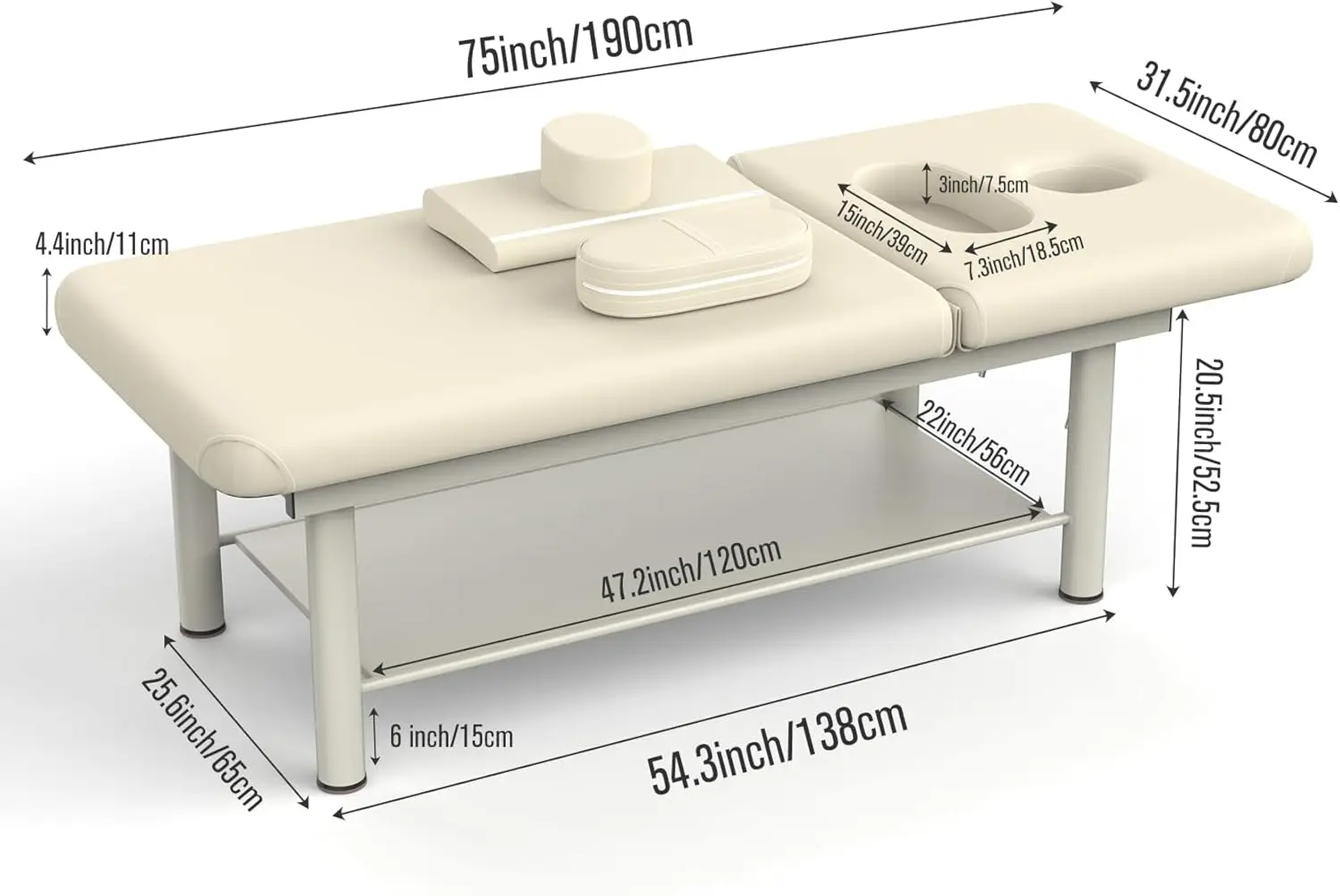 Stationary Professional Massage Table With Backrest For Treatment Table Physical Therapy Table Spa Facial Bed, Metal Frame