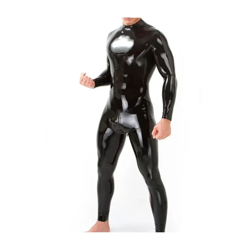 

Handmade Sexy Rubber fetish Men Neck Entry Latex Catsuit Rubber Bodysuit with Crotch Zip Club Party Customize