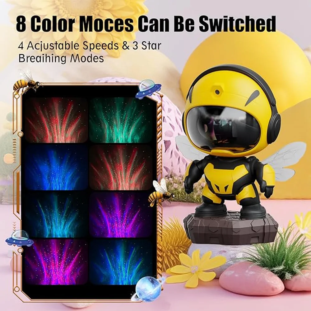جهاز عرض Bee Galaxy، جهاز عرض Star Galaxy Night Light، مصباح LED للسقف سديم مرصع بالنجوم مع مؤقت وجهاز تحكم عن بعد، ديكور غرفة الأطفال
