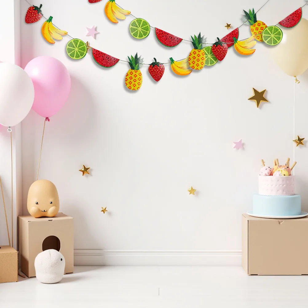 

2Pcs Summer Fruits Theme Banner Party Decoration Bright Fruit Garland Flags Watermelon Pineapple Kiwi Banana Birthday Party