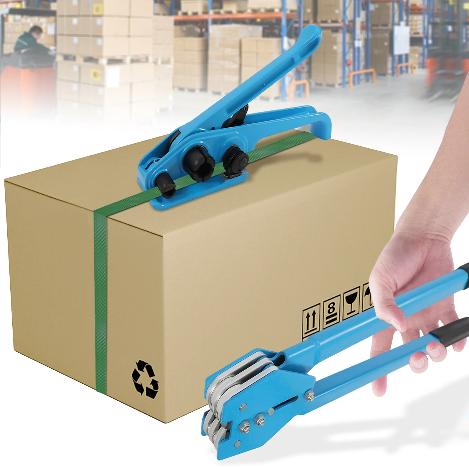 Metal Strapping Tensioner Tool Strapping Sealer Pallet Packaging Banding Kit w/Packing Belt for Securing Cargo Warehouse Package