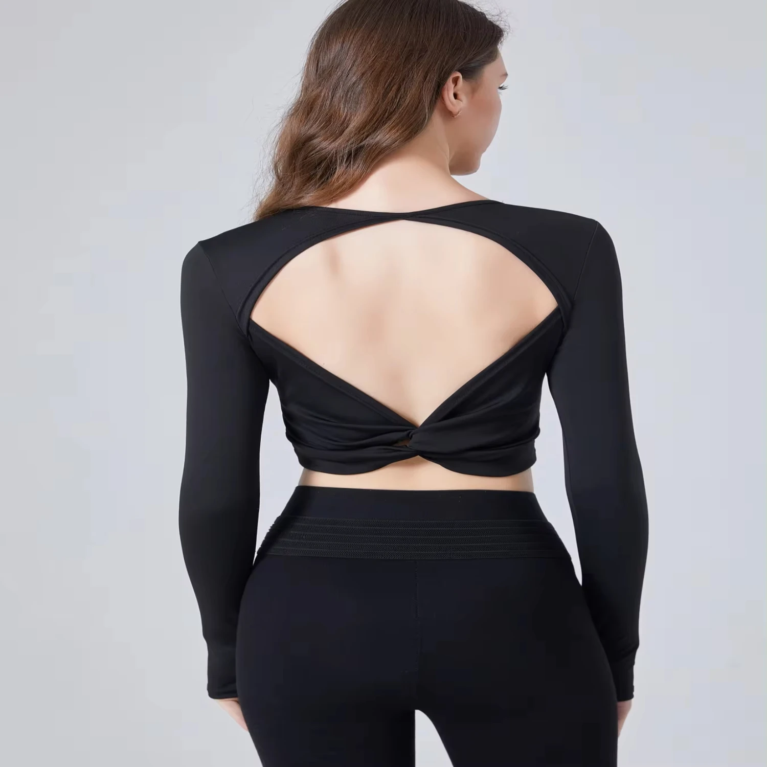 

2024 Sexy Back Breathable Hollow Sports Long Sleeve Workout Top Lady Fitness Yoga Sweatshirts Fascia stretcher Yoga matt Yoga