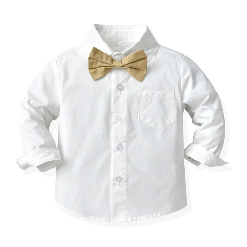 Khaki Boys Gentlemen Suit Wedding Birthday Party Ring Bearer Outfit Fashion White Shirt Suspender Pants Boys Boss Baby Outfit