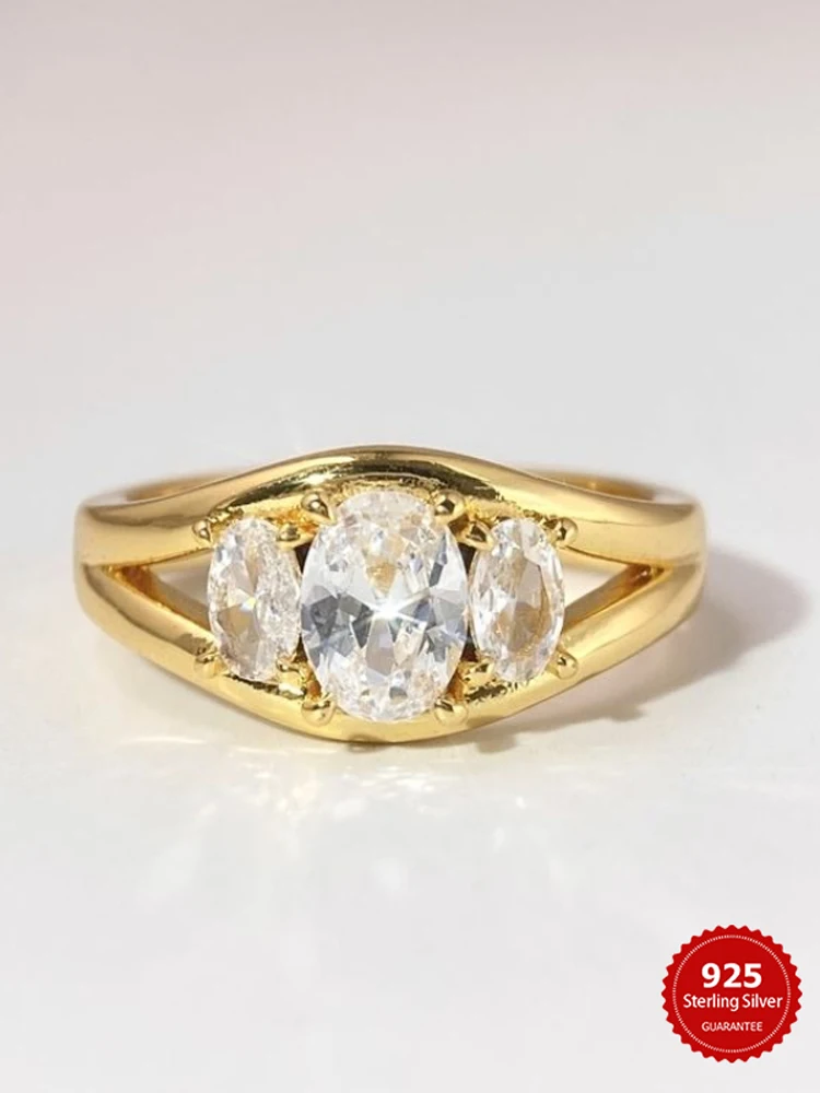 

Кольцо из стерлингового серебра 925 пробы с изогнутой поверхностью и тремя овальными цирконами для женщин, обручальное свадебное роскошное ювелирное изделие высокого качества