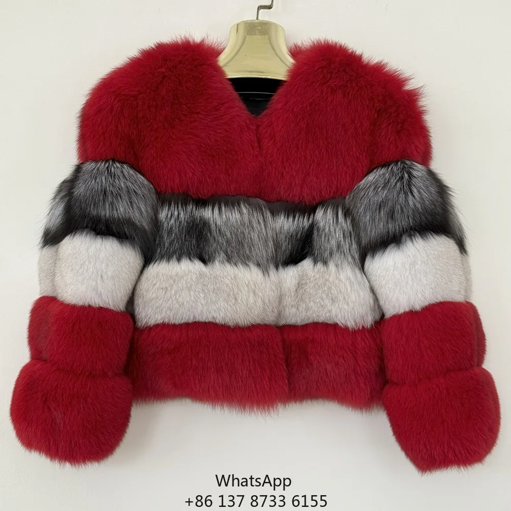 

Custom Fashion Winter Thick Warm Color Matching Real Fox Fur Coat Fur Jacket