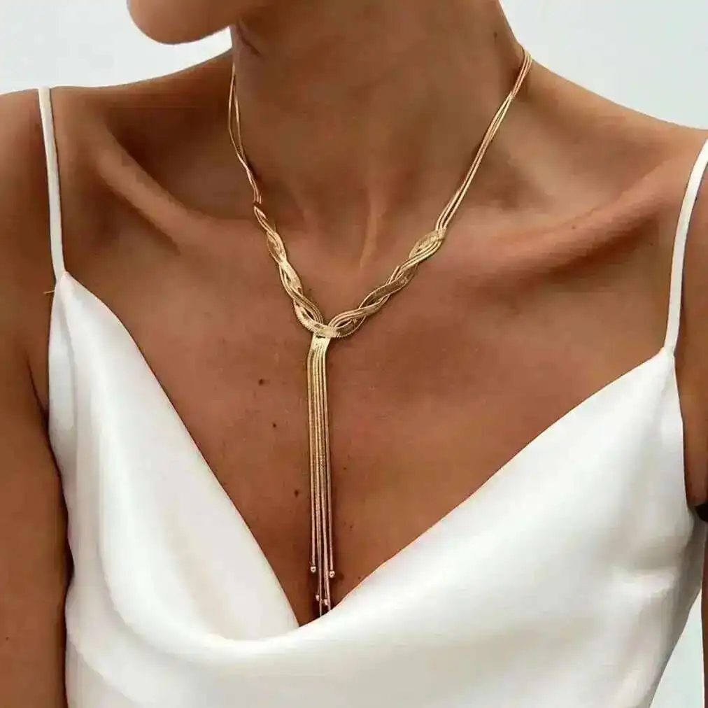 

IngeSight.Z Sexy Multilayer Twisted Snake Chain Necklace Women Vintage Weave Long Tassel Chest Choker Aesthetic Neck Jewelry New