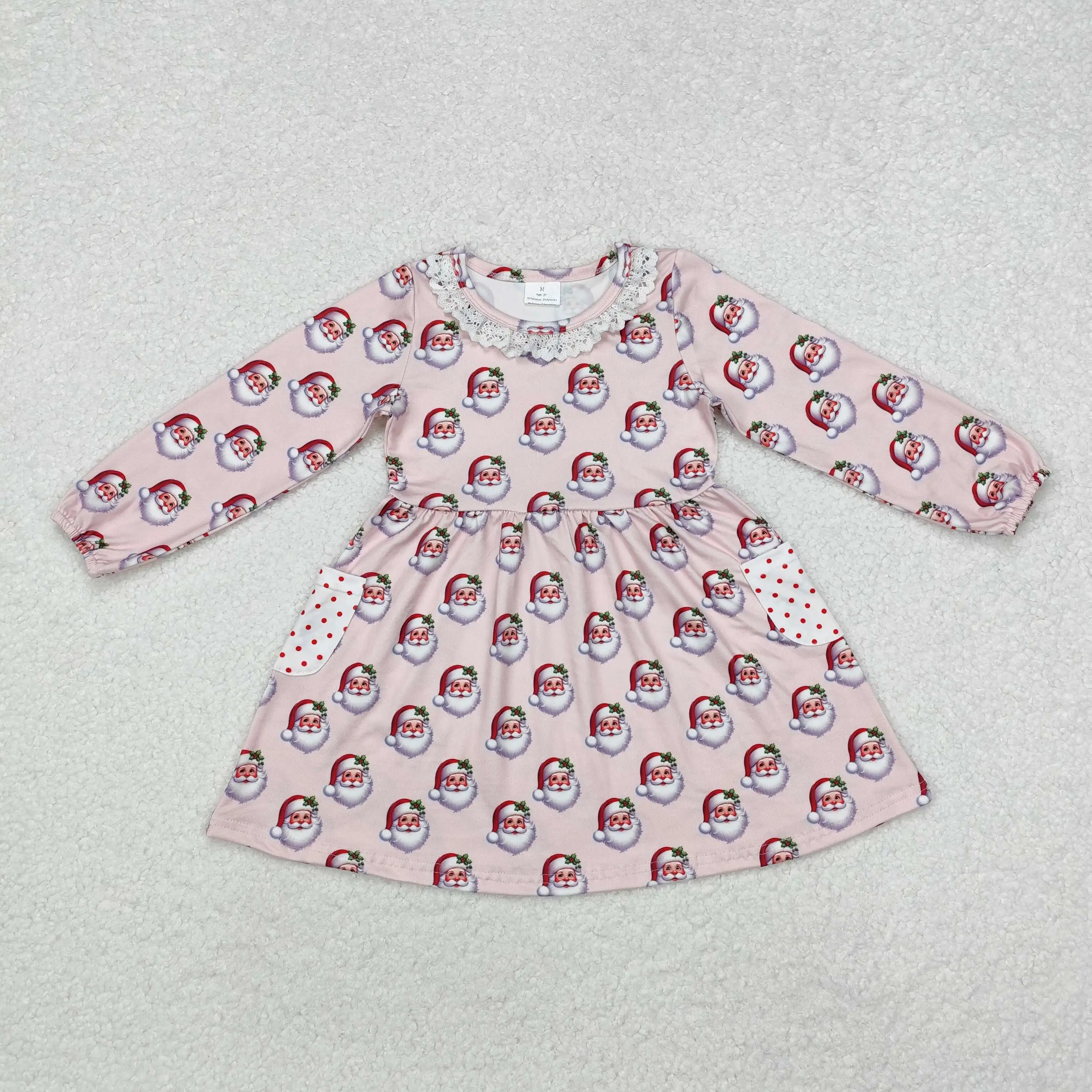 

new rts baby and toddler girls christmas dresses wholesale boutique fashion pink santa pattern girls holiday dresses