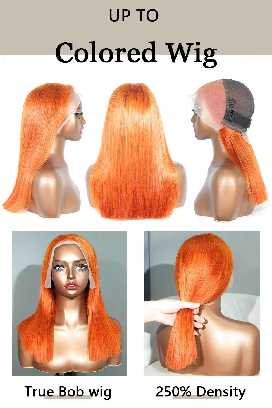 Orange Ginger 13x4 Lace Frontal Bob Perücken 100% Echthaar Doppelt gezogen Knochenglatte gefärbte Perücken Echte 250 Dichte Rohes vietnamesisches Haar – Detail 2