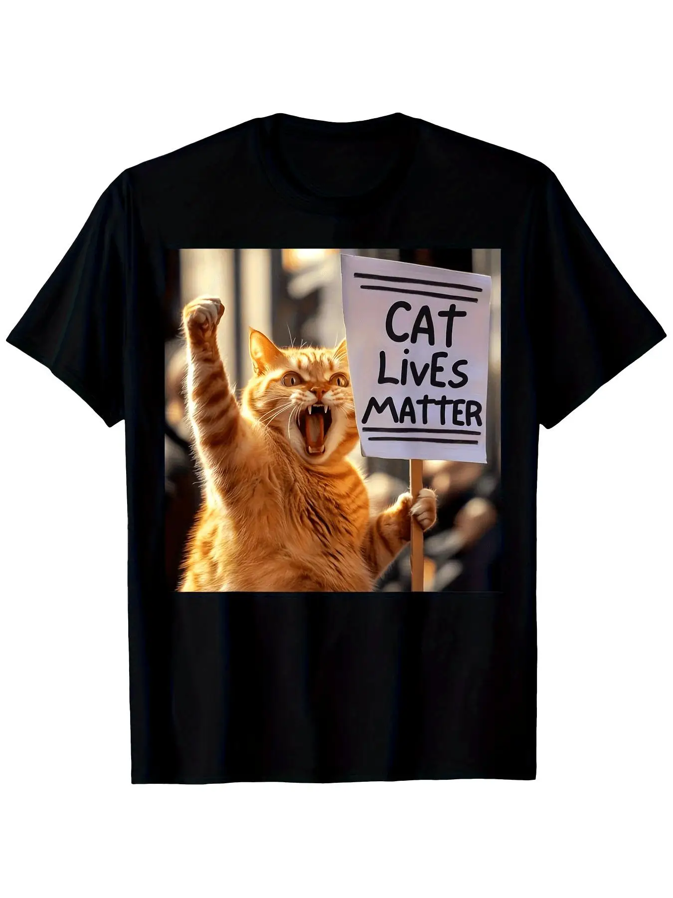 Pussy Life Important Pattern T-Shirt - Vintage Cat Slave T-Shirt, Angry Tabby Cat and Slogan Print, Regular Short Sleeve T-Shirt, Unisex