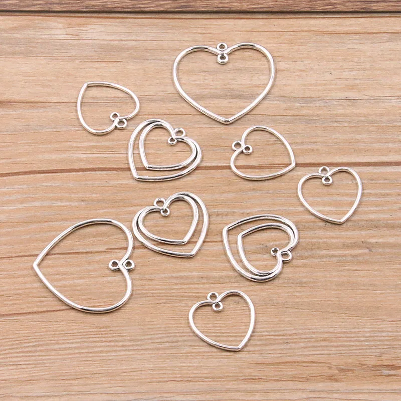 20PCS 3 Style Metal Alloy Small Medium Big Double Sided Hollow Love Charms Heart Connector For Jewelry Making DIY Handmade Craft