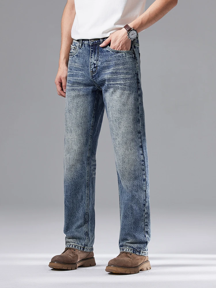 Classic Straight Jeans Men 2026 New Vintage Loose Casual Pants Washed Fashion Hip Hop Streetwear Denim Trousers