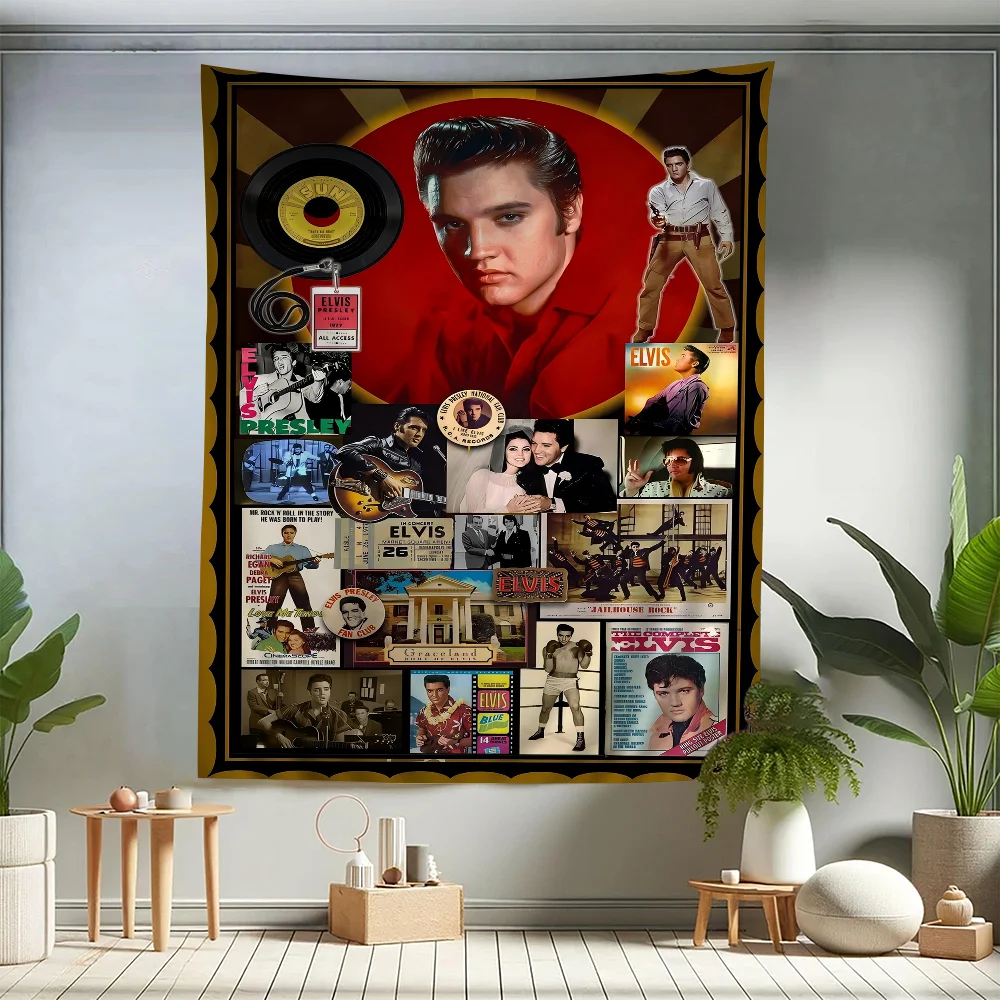 Elvis P-Presley Anime Tapestry Hippie Flower Wall Carpets Dorm Decor Wall Hanging Home Decor