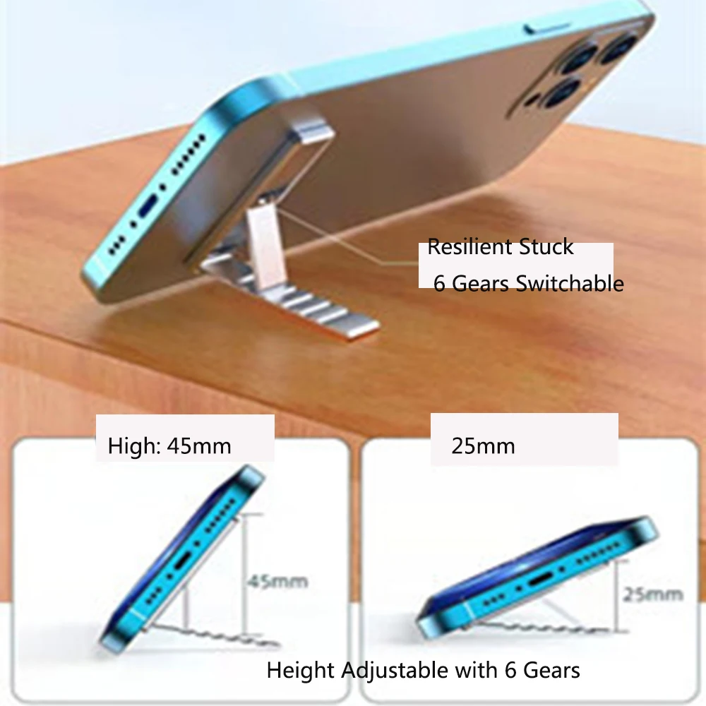 Foldable Mini Desktop Phone Stand, Aluminum Alloy, Six Gears, Switchable, Strong, Durable, Phone Holder for Universal Phones